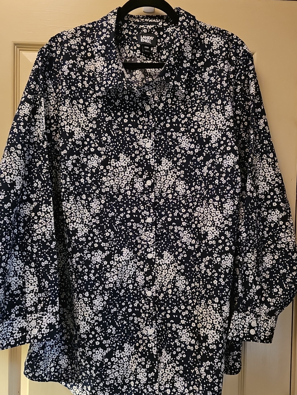 Lands' End Navy and White Floral Button-Down Shirt